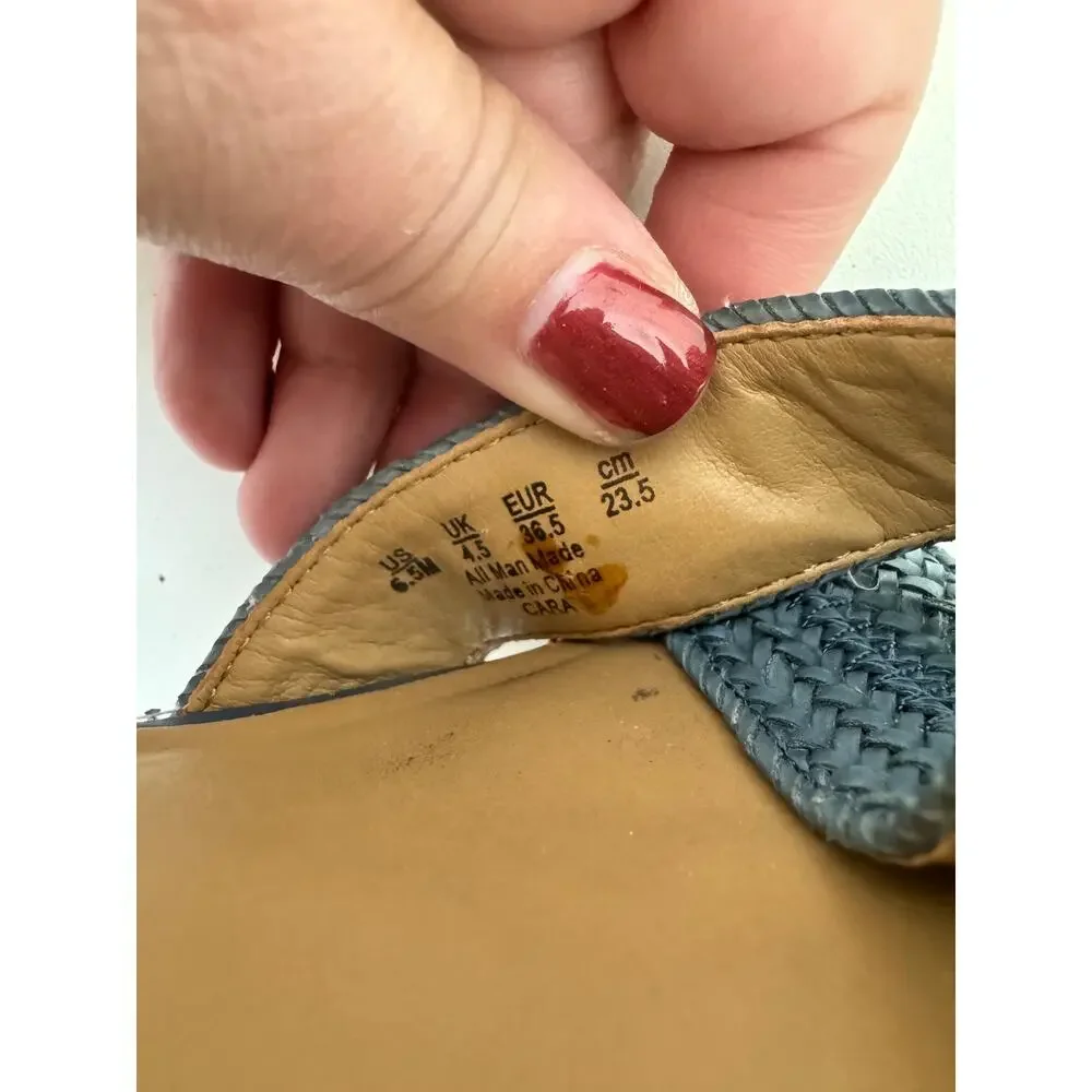 Franco Sarto Cara Espadrille Wedge Mary Jane Sandals Blue Woven 6.5M